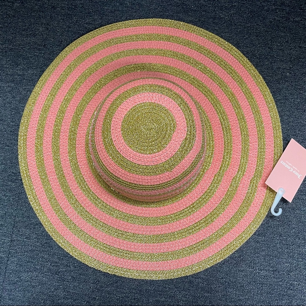 Juicy Couture Pink Tan Stripped Straw Floppy Hat NWT‎